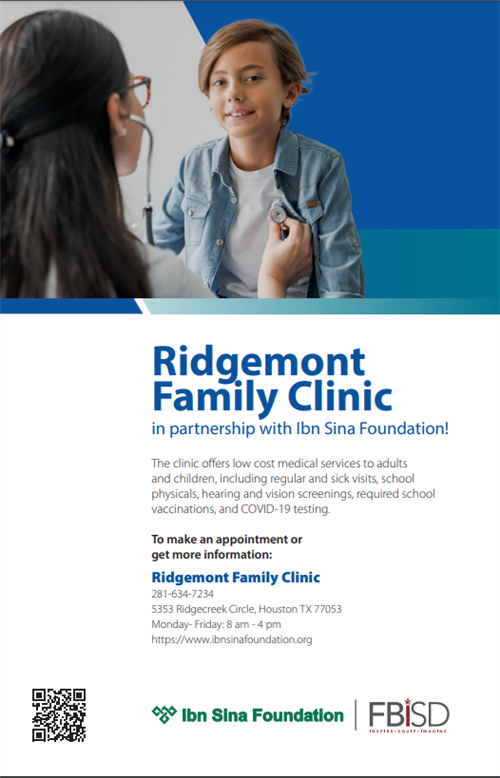 Ridgemont Family Clinic in partnership with Ibn Sina Foundation flyer
